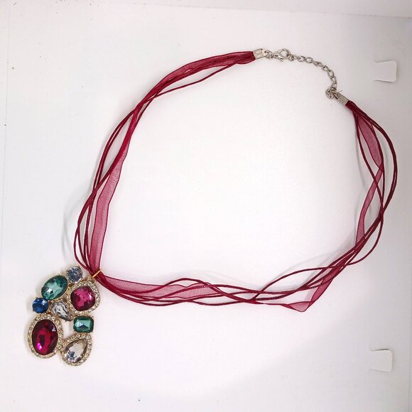 Colourful Pendant on Burgundy Ribbon/Cord - Necklace - Picture 3 of 3
